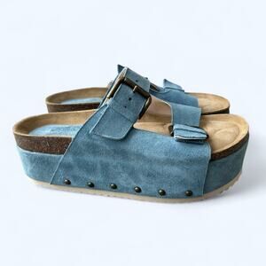 Intentionally Blank Free People Rule Breaker Flatform Sandals Blue Suede sz 41
